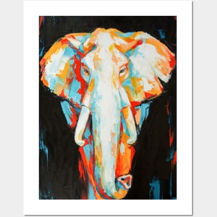 Oil elephant portrait painting in multicolored tones. Posters and Art